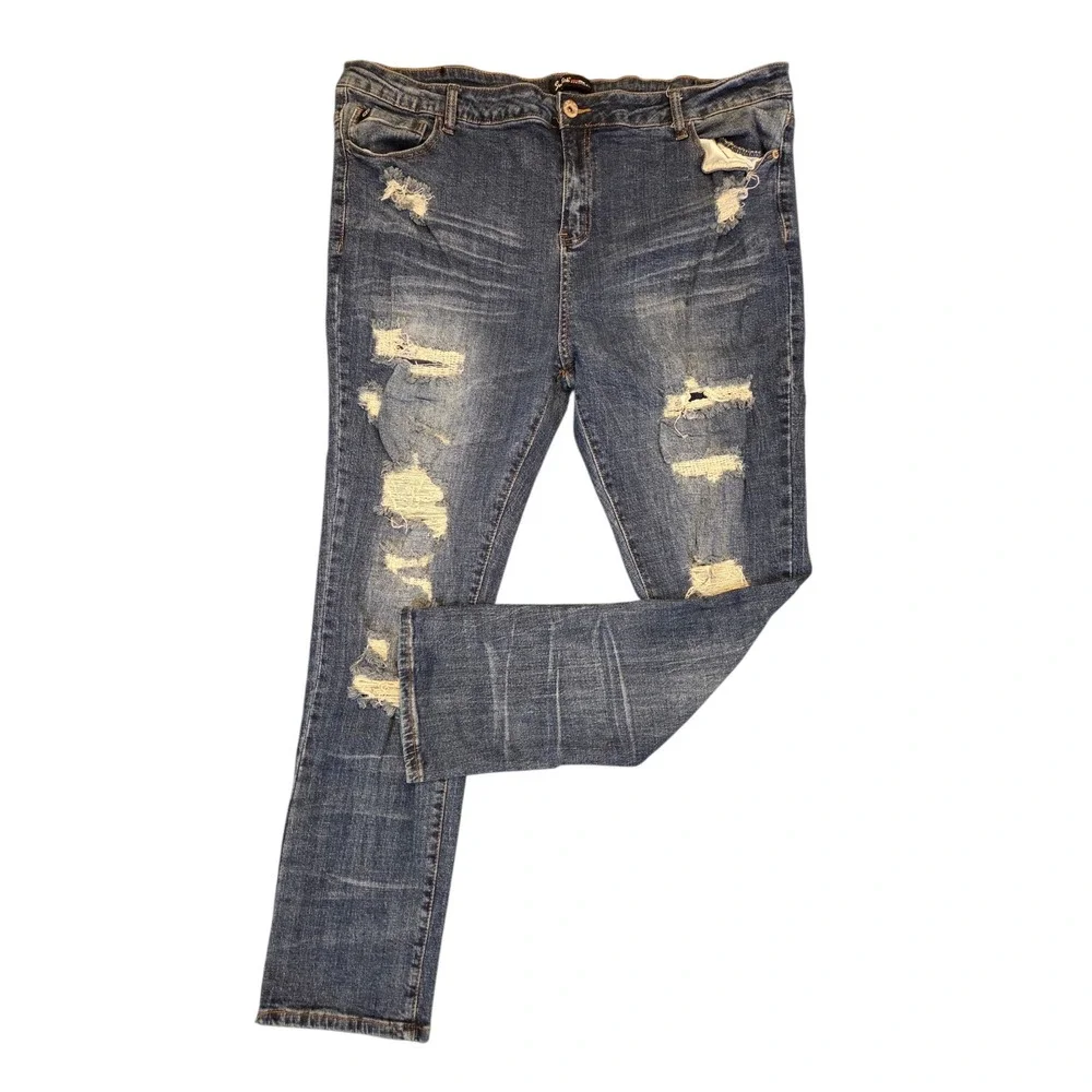 Switch Remarkable Mens Distressed Straight Leg Jeans Blue 44x32 Ripped Denim